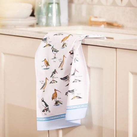 Coastal Birds Cotton Tea Towel in Blue