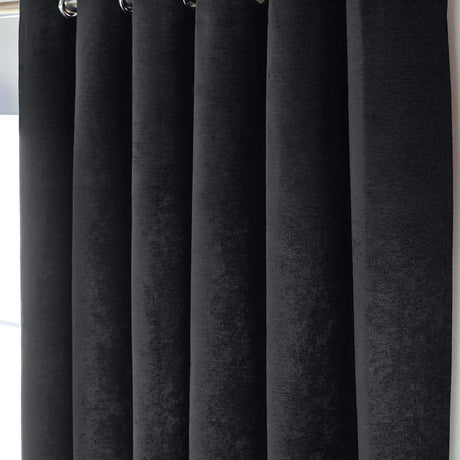 Alan Symonds Chenille Blackout Eyelet Ring Top Curtains in Black - Image 5