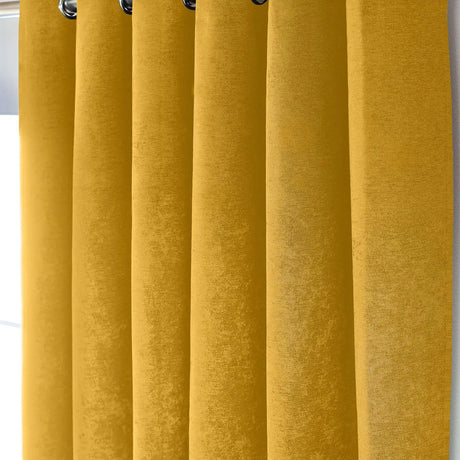 Alan Symonds Chenille Blackout Eyelet Ring Top Curtains in Ochre - Image 5