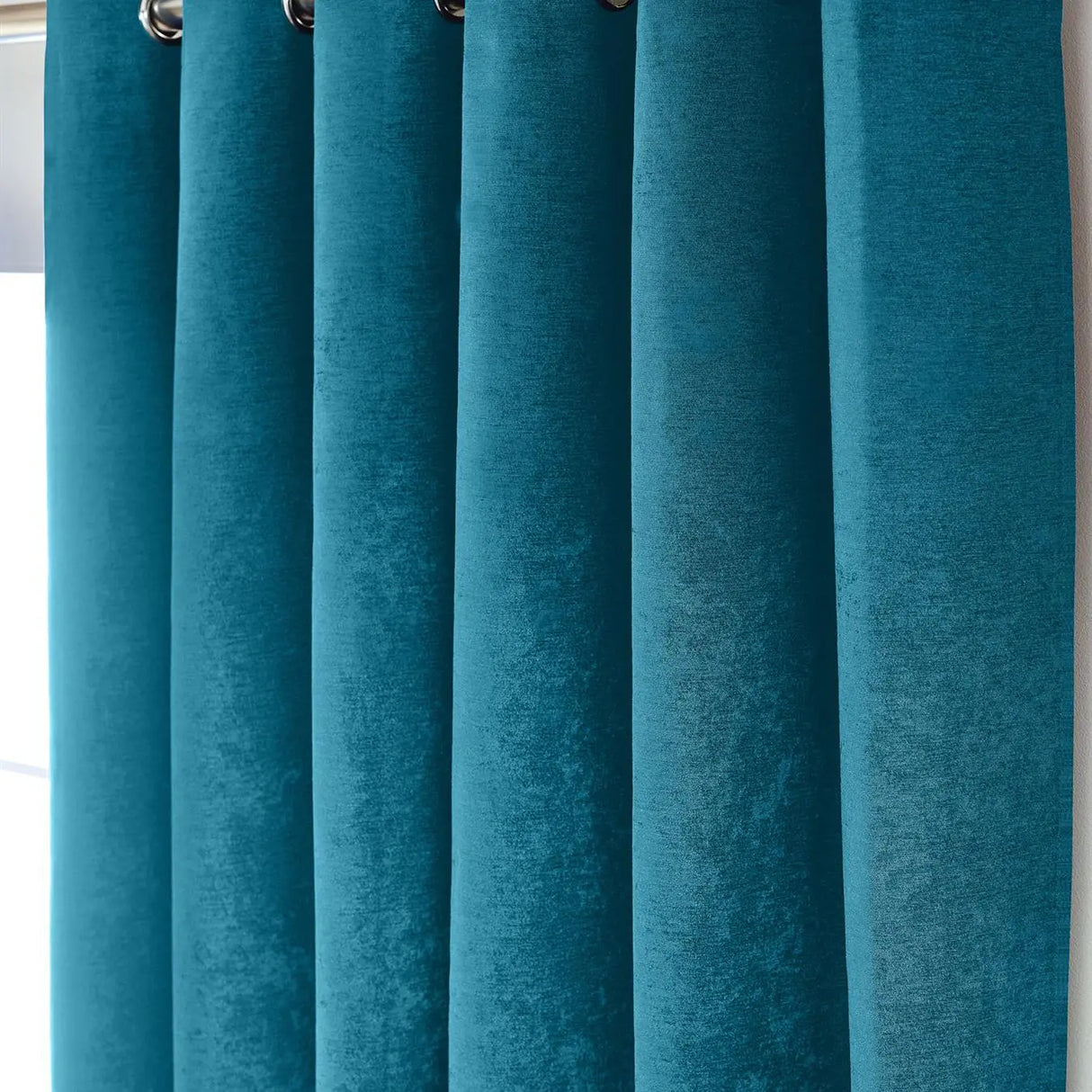 Alan Symonds Chenille Blackout Eyelet Ring Top Curtains in Teal - Image 5