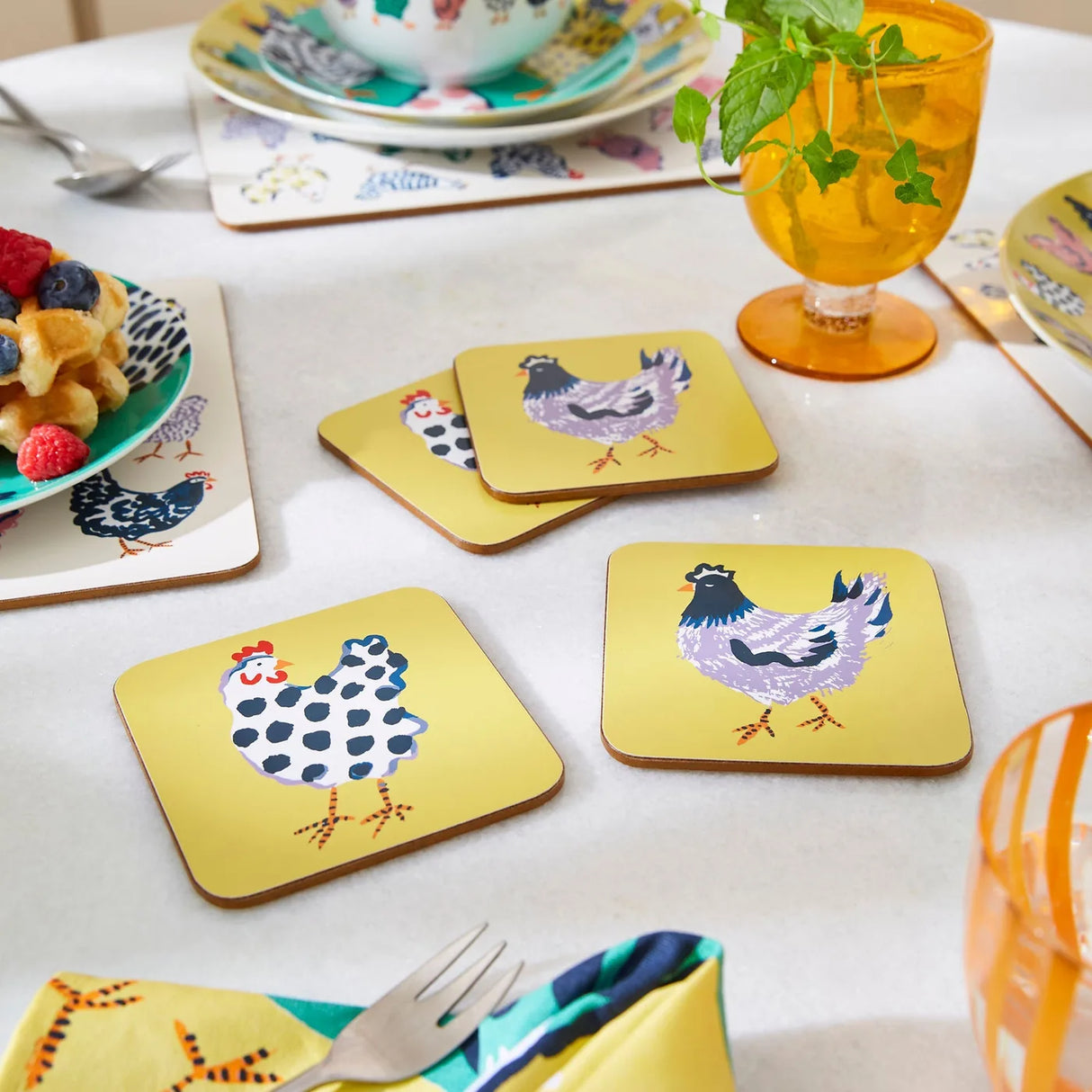 Chick Chicken Coasters 4 Pack in Yellow