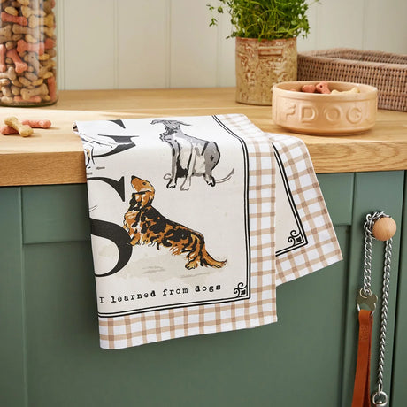 Country Dogs Cotton Tea Towel in Brown