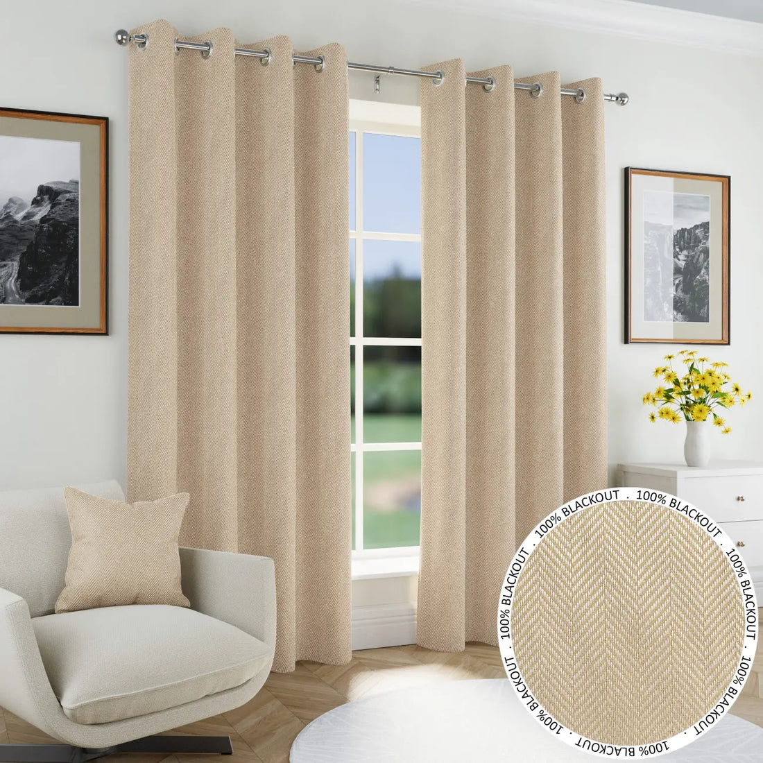 Chester Natural Thermal Blackout Eyelet Curtains