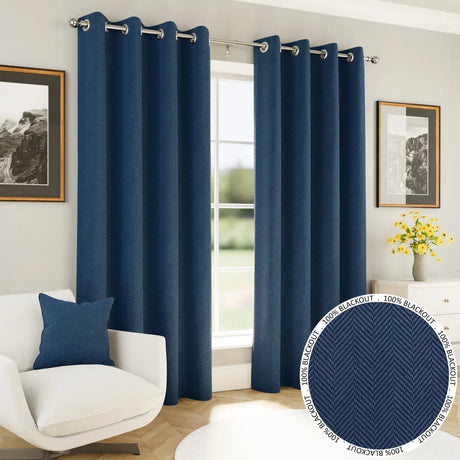 Chester Blackout Eyelet Curtains - Navy