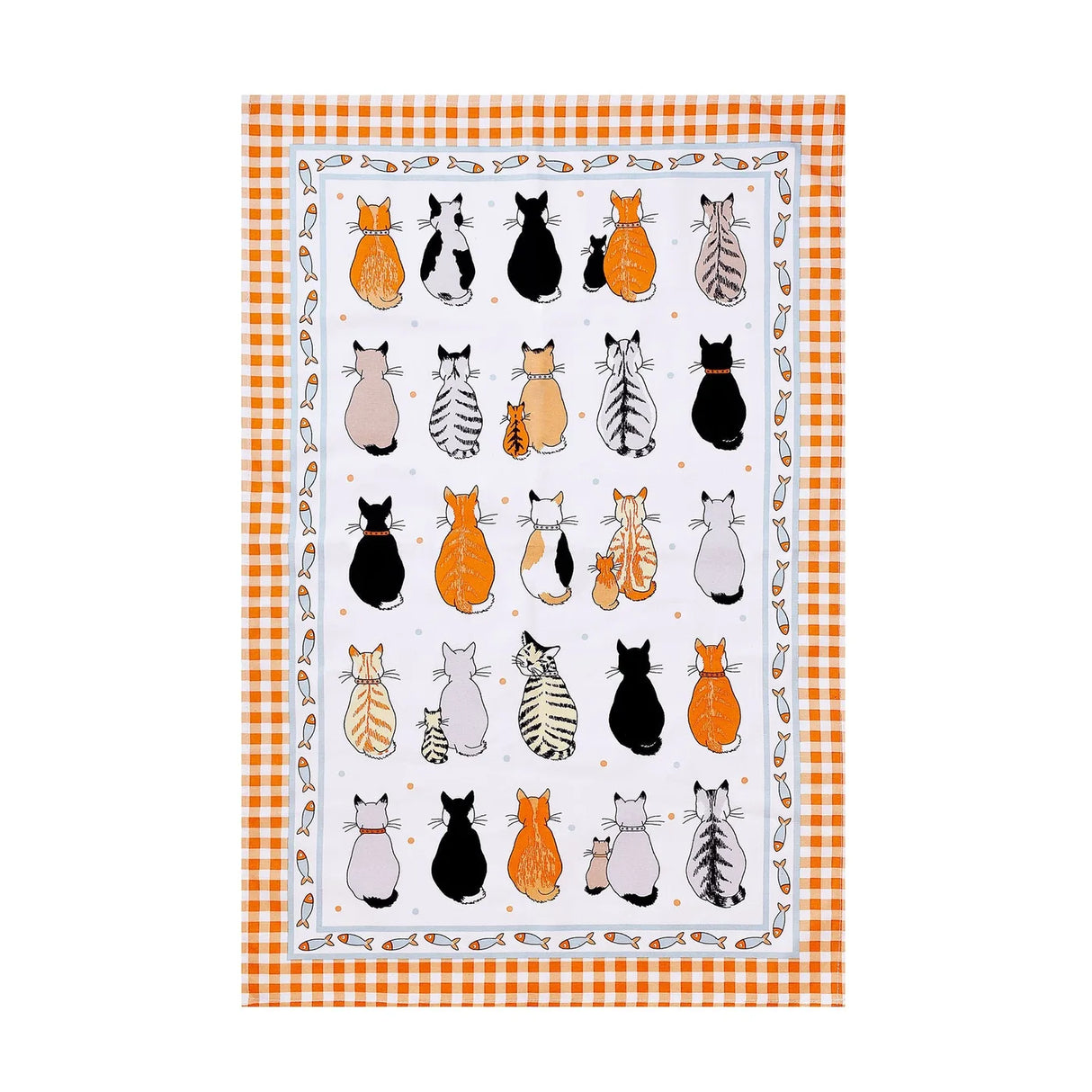Cats In Waiting 2026 Cotton Tea Towel in Orange