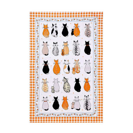 Cats In Waiting 2026 Cotton Tea Towel in Orange
