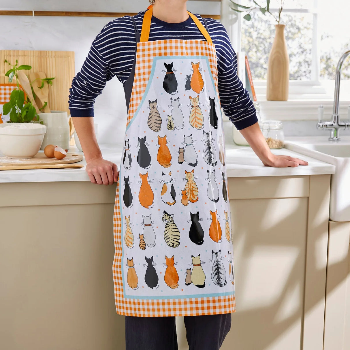 Cats In Waiting 2026 Cotton Apron in Orange