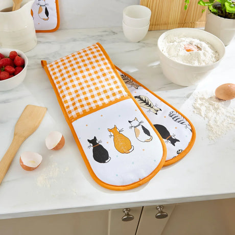 Cats In Waiting 2026 Double Oven Glove in Orange