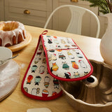 Christmas Cats in Waiting Double Oven Glove in Red/Cream
