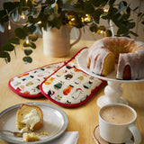 Christmas Cats in Waiting Double Oven Glove in Red/Cream