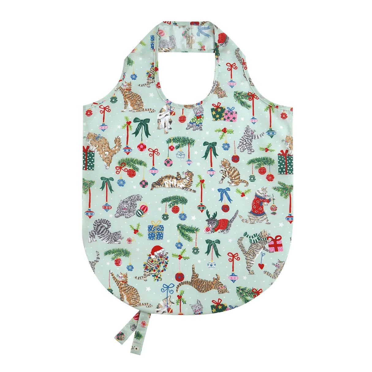 Christmas Cats Foldable Tote Bag Medium in Seafoam