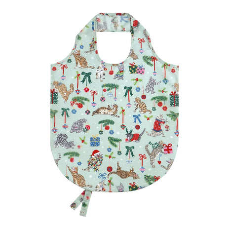 Christmas Cats Foldable Tote Bag Medium in Seafoam