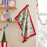 Christmas Cats Cotton Tea Towel in Seafoam