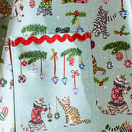 Christmas Cats Cotton Apron in Seafoam