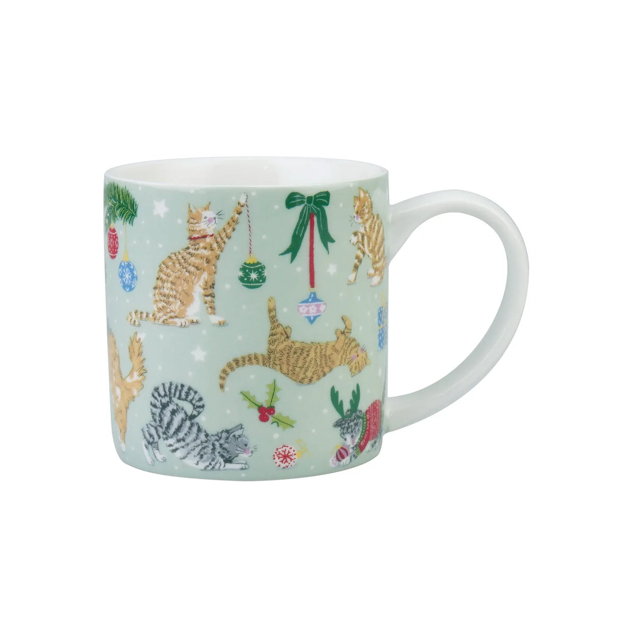Christmas Cats Bone China Mug in Seafoam