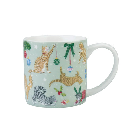 Christmas Cats Bone China Mug in Seafoam