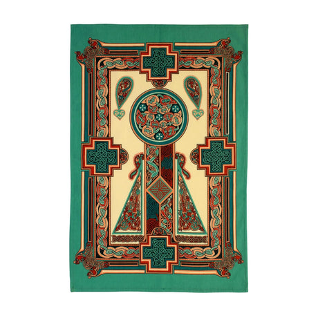 Celtic Panels Cotton Tea Towel in Green