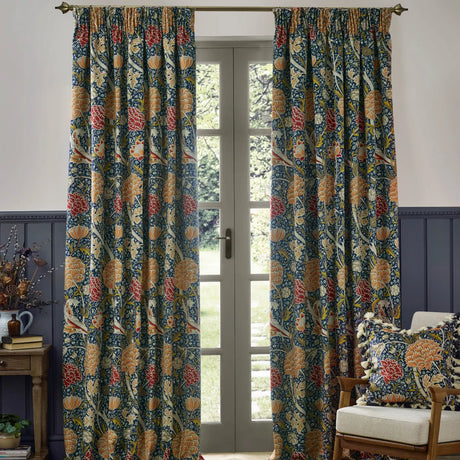 Cray Tape Top Pencil Pleat Curtains - Indigo / Berry