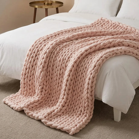 Cable Knit Pink Throw Blanket 127cm x 152cm-3