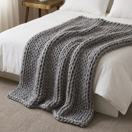 Cable Knit Silver Grey Throw Blanket 127cm x 152cm-2