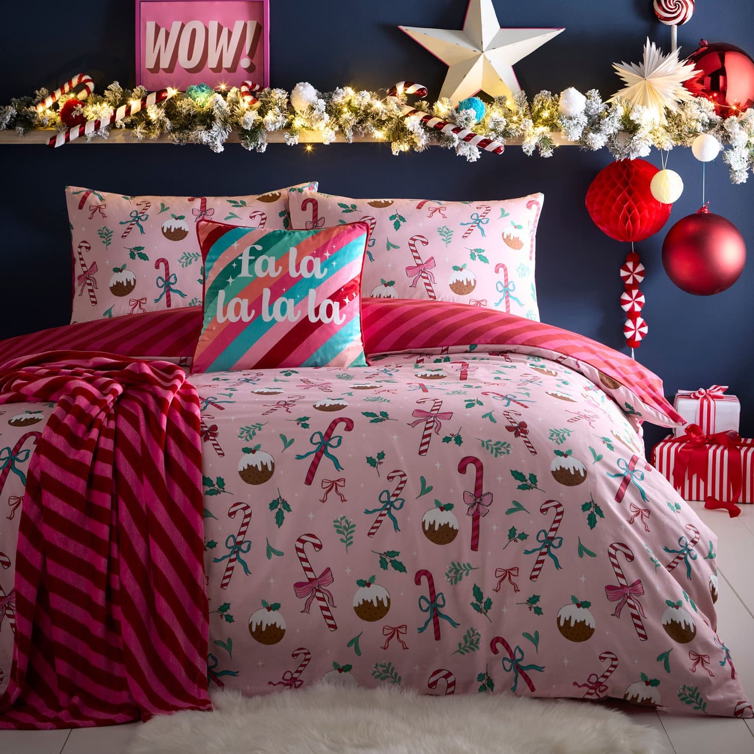 Candy Stripe Cosy Throw Blanket 120cm x 150cm - Pink - Candy Stripe Christmas Throw In Pink 120 X 150Cm 3
