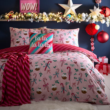 Candy Stripe Cosy Throw Blanket 120cm x 150cm - Pink - Candy Stripe Christmas Throw In Pink 120 X 150Cm 3