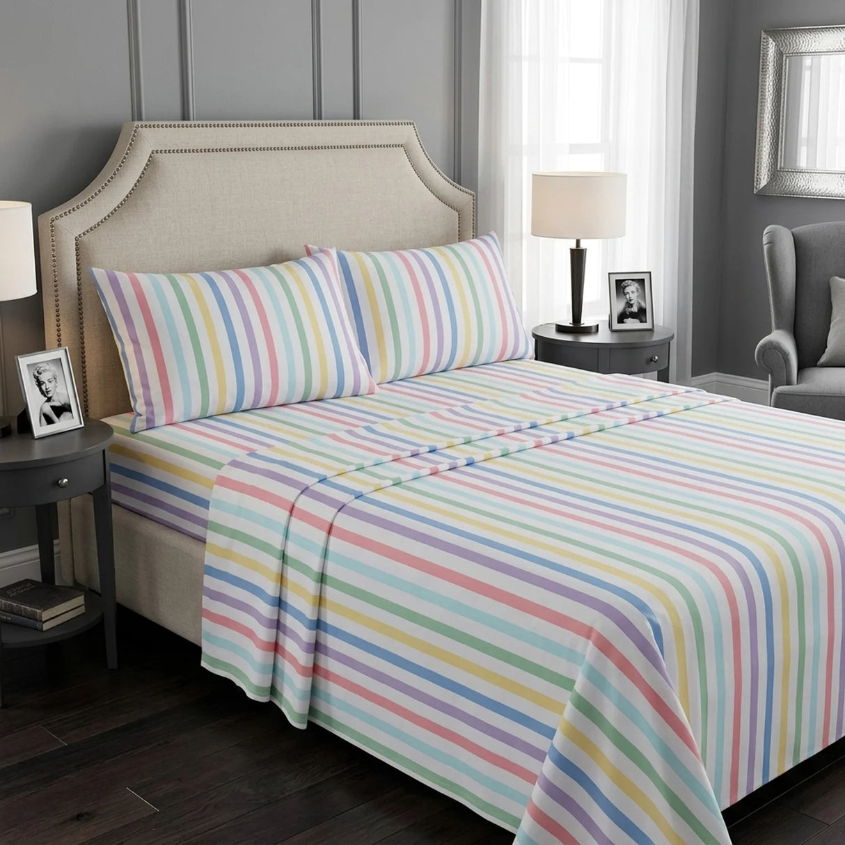 Candy Stripe Flannelette Sheet Set-1