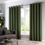 Cannes Lined Blackout Eyelet Curtains - Bottle Green Thermal Light Filtering