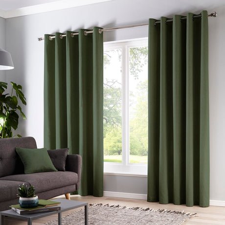 Cannes Lined Blackout Eyelet Curtains - Bottle Green Thermal Light Filtering