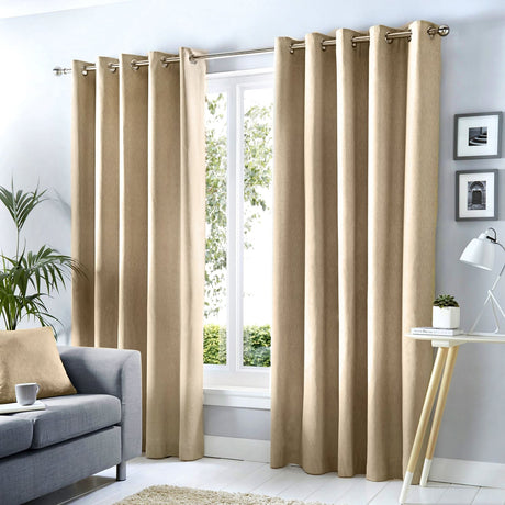 Cannes Lined Blackout Eyelet Curtains - Natural Thermal Light Filtering