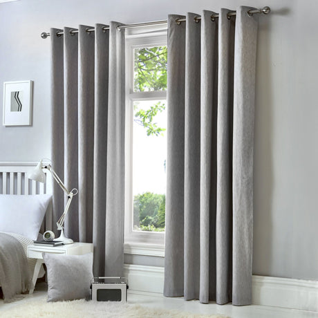 Cannes Lined Blackout Eyelet Curtains - Silver Thermal Light Filtering