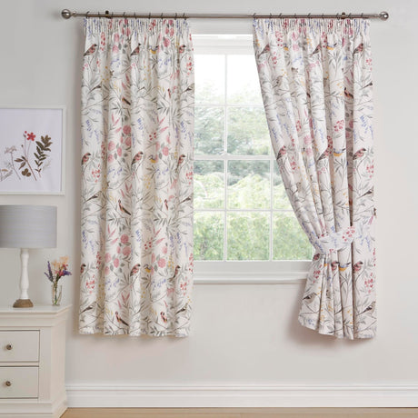 Caraway Floral Pencil Pleat Curtains - Pink Light Filtering Polycotton