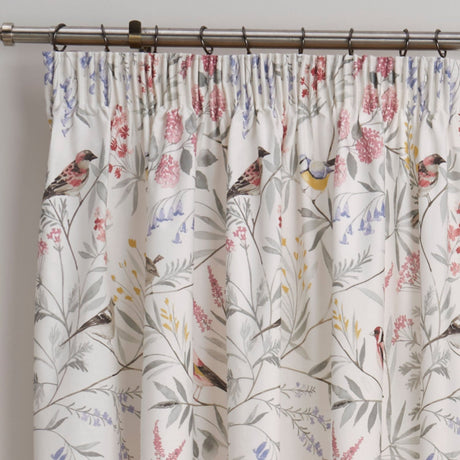 Caraway Floral Pencil Pleat Curtains - Pink Light Filtering Polycotton - Caraway Pencil Pleat Curtains In Pink 2
