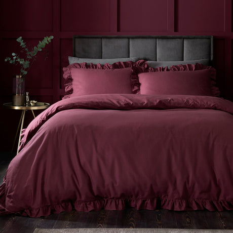 Cassia Frill 100% Cotton Duvet Cover Set - Berry
