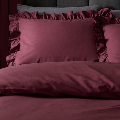 Cassia Frill 100% Cotton Duvet Cover Set - Berry - Cassia Frill Duvet Cover Set In Berry 2