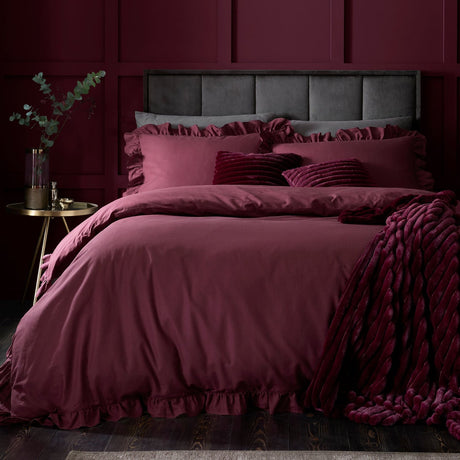 Cassia Frill 100% Cotton Duvet Cover Set - Berry - Cassia Frill Duvet Cover Set In Berry 4