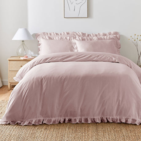 Cassia Frill 100% Cotton Duvet Cover Set - Lavender