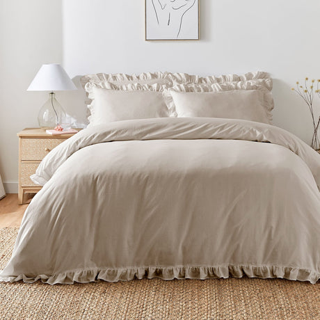 Cassia Frill 100% Cotton Duvet Cover Set - Natural