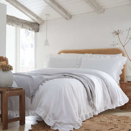 Cassia Frill 100% Cotton Duvet Cover Set - White