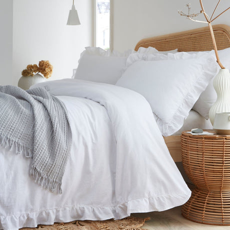 Cassia Frill 100% Cotton Duvet Cover Set - White - Cassia Frill Duvet Cover Set In White 2