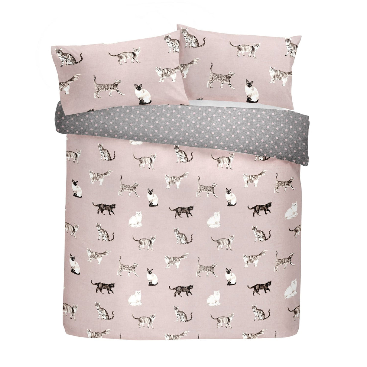 Cats Reversible Polycotton Duvet Cover Set - Blush - Cats Duvet Cover Set In Blush 4