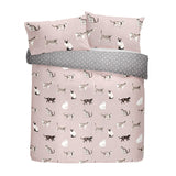 Cats Reversible Polycotton Duvet Cover Set - Blush - Cats Duvet Cover Set In Blush 4