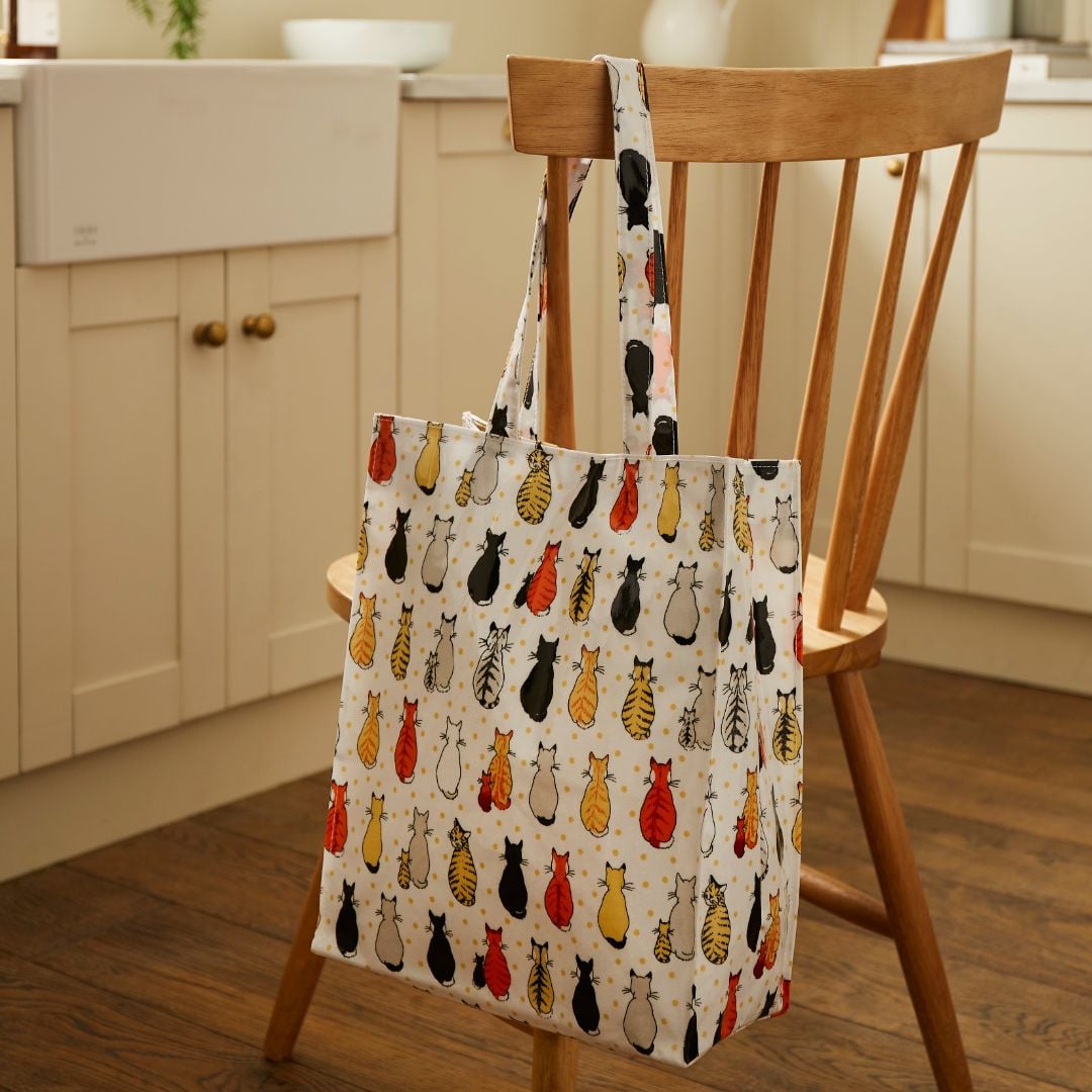 Ulster Weavers Cats In Waiting Foldable Tote Bag - Cats In Waiting Pvc Bag Medium In Orange 1