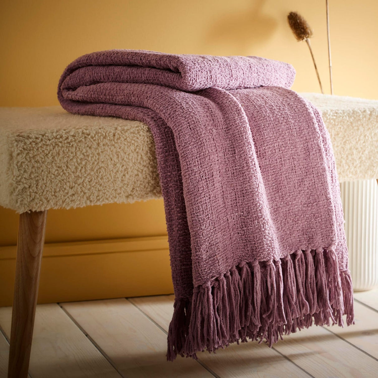 Textured Chenille Cosy Soft Woven Throw – Heather – 130cm x 180cm