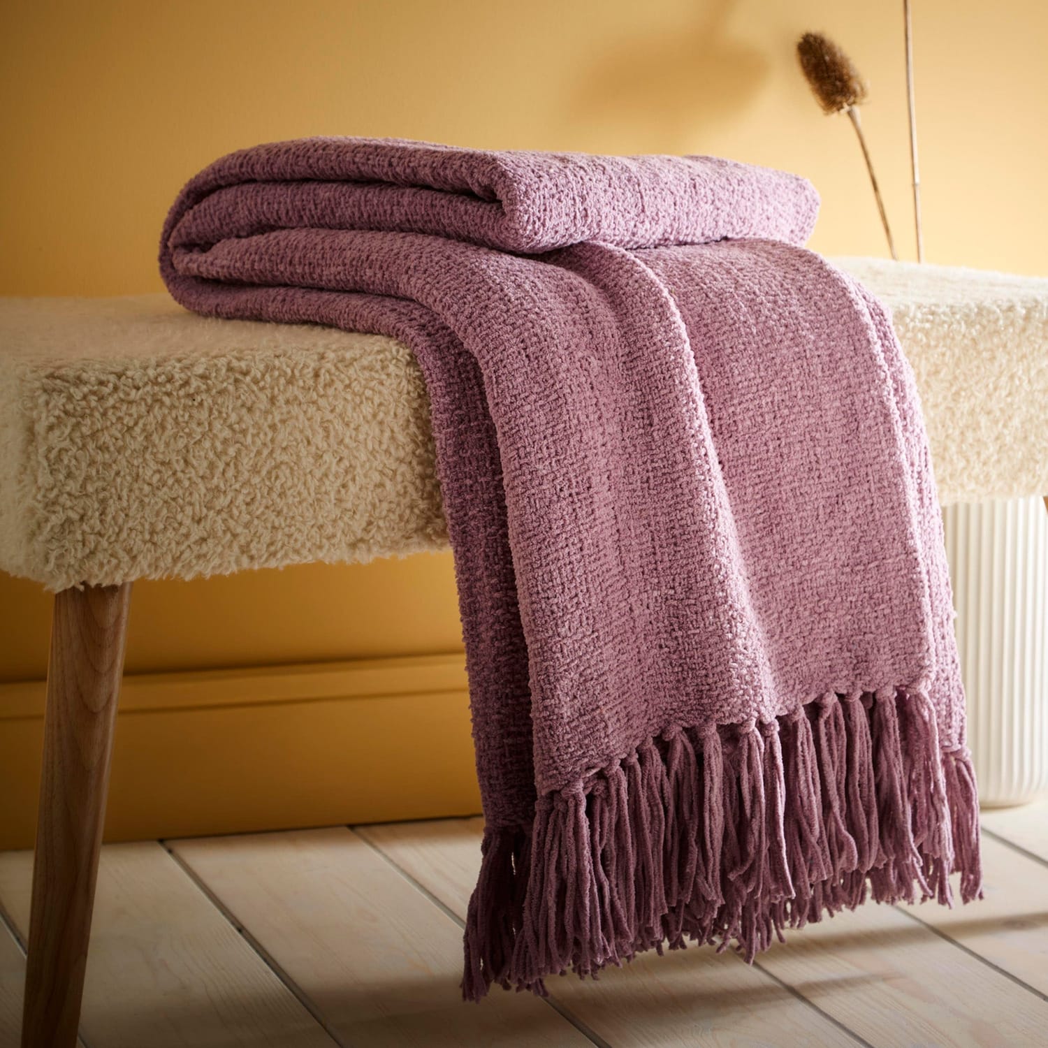 Textured Chenille Cosy Soft Woven Throw – Heather – 130cm x 180cm