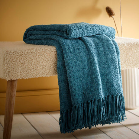 Textured Chenille Cosy Soft Woven Throw – Teal – 130cm x 180cm