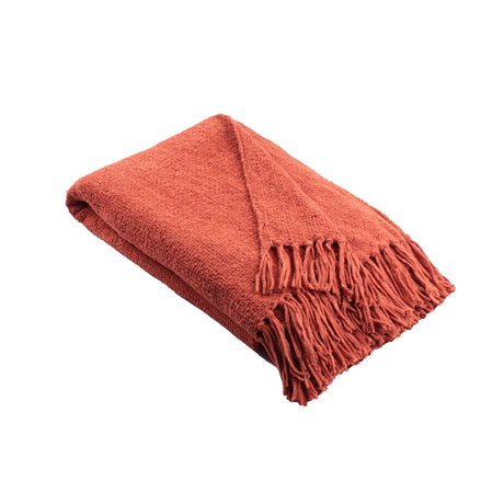 Textured Chenille Cosy Soft Woven Throw – Terracotta – 130cm x 180cm - Chenille Throw In Terracotta 130 X 180Cm 2