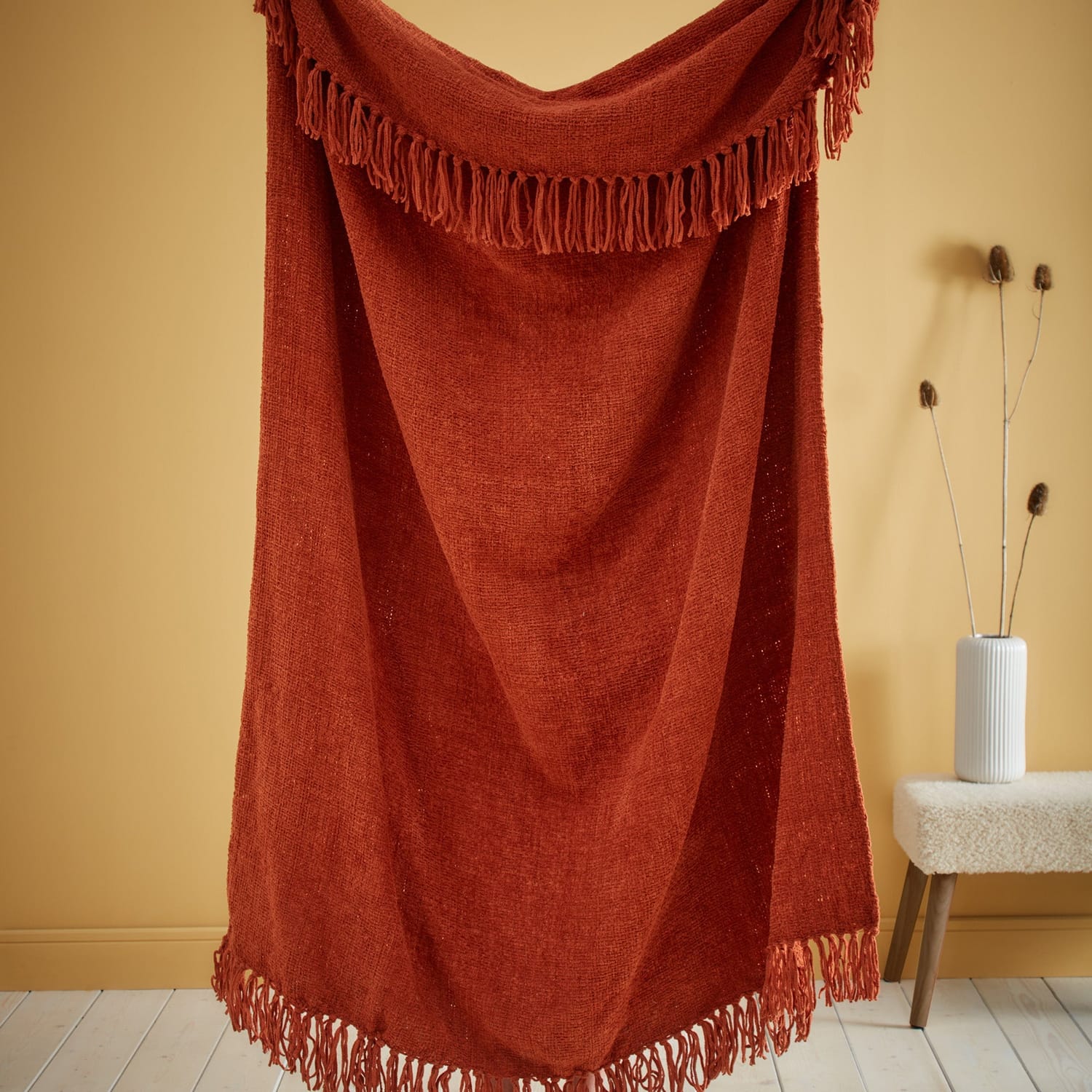 Textured Chenille Cosy Soft Woven Throw – Terracotta – 130cm x 180cm - Chenille Throw In Terracotta 130 X 180Cm 3