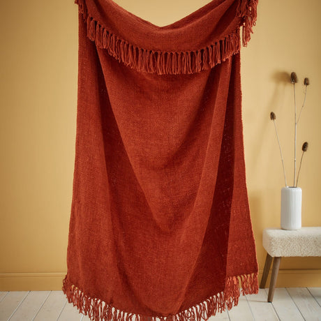 Textured Chenille Cosy Soft Woven Throw – Terracotta – 130cm x 180cm - Chenille Throw In Terracotta 130 X 180Cm 3