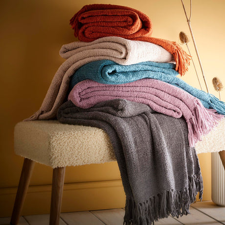 Textured Chenille Cosy Soft Woven Throw – Terracotta – 130cm x 180cm - Chenille Throw In Terracotta 130 X 180Cm 4
